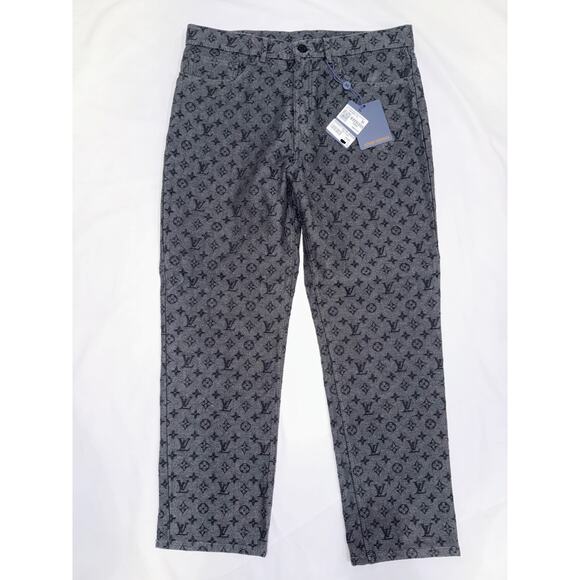 Louis Vuitton NBA Monogram Logo Gris Chine Grey Black Regular Denim Jeans 34 - Picture 3 of 16